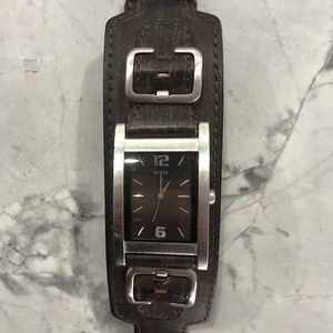 Men's brown leather cuff Guess watch